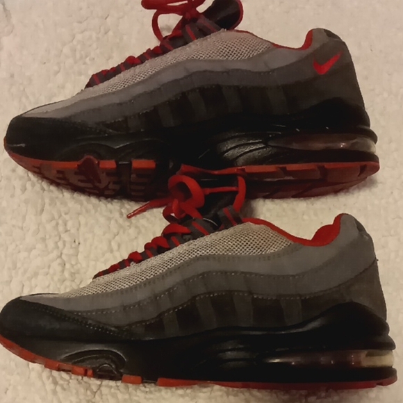 Nike Air Max 95 Suede Gray, Black and Red Sneakers - Picture 5 of 10